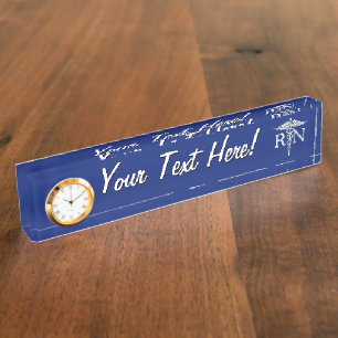 Registered Nurse RN Silver Caduceus on Navy Blue Name Plate