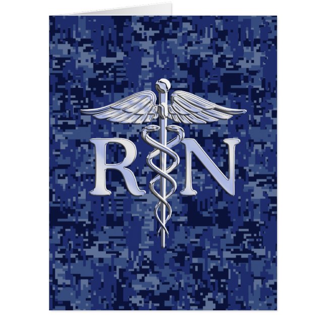 Registered Nurse RN Silver Caduceus on Navy Camo (Front)