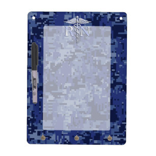Registered Nurse RN Silver Caduceus on Navy Camo Dry-Erase Board