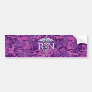 Registered Nurse RN Silver Caduceus on Pink Camo Bumper Sticker