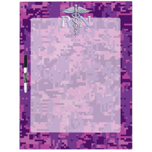 Registered Nurse RN Silver Caduceus on Pink Camo Dry-Erase Board