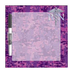 Registered Nurse RN Silver Caduceus on Pink Camo Dry Erase Board