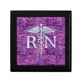 Registered Nurse Rn Silver Caduceus On Pink Camo Jewelry Box by AmericanStyle at Zazzle