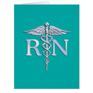 Registered Nurse RN Silver Caduceus on Turquoise Cards