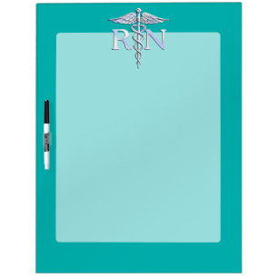 Registered Nurse RN Silver Caduceus on Turquoise Dry Erase Board