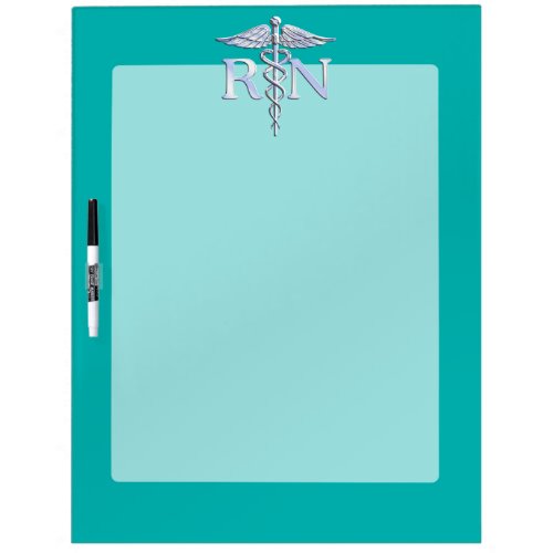 Registered Nurse RN Silver Caduceus on Turquoise Dry Erase Board