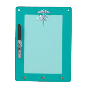 Registered Nurse RN Silver Caduceus on Turquoise Dry-Erase Board