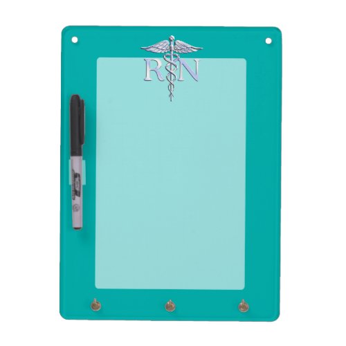 Registered Nurse RN Silver Caduceus on Turquoise Dry_Erase Board
