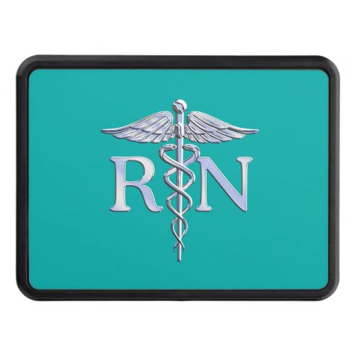 Registered Nurse RN Silver Caduceus on Turquoise Hitch Cover
