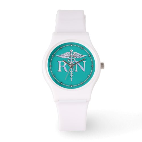 Registered Nurse RN Silver Caduceus on Turquoise Watch