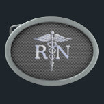 Registered Nurse RN Silver Caduceus Snakes Belt Buckle<br><div class="desc">The Symbolic Chrome Like Registered Nurse RN Caduceus Medical Symbol design presented here on a printed black carbon fiber background. The caduceus snakes is designed to look like it is made of chrome. Good for a graduation occasion, a statement for your profession, or for a gift with that medical look...</div>