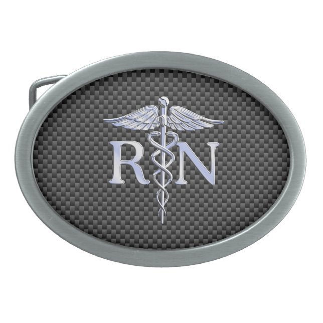 Registered Nurse RN Silver Caduceus Snakes Belt Buckle (Front)