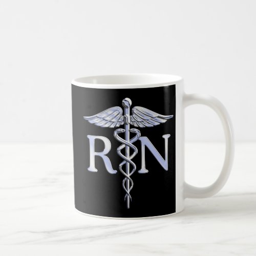 Registered Nurse RN Silver Caduceus Snakes Black Coffee Mug