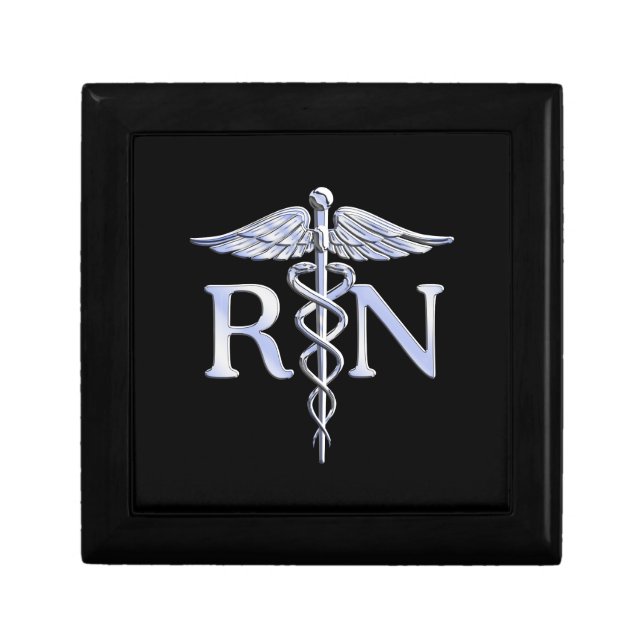 Registered Nurse RN Silver Caduceus Snakes Black Jewelry Box (Front)