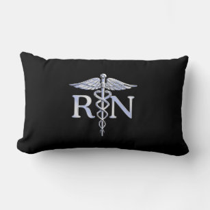 Registered Nurse RN Silver Caduceus Snakes Black Lumbar Pillow