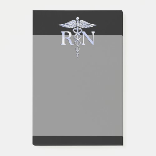 Registered Nurse RN Silver Caduceus Snakes Black Post_it Notes