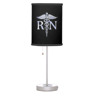 Registered Nurse RN Silver Caduceus Snakes Black Table Lamp