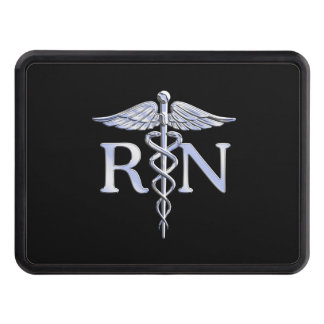 Registered Nurse RN Silver Caduceus Snakes Black Tow Hitch Cover
