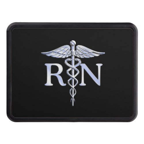 Registered Nurse RN Silver Caduceus Snakes Black Tow Hitch Cover