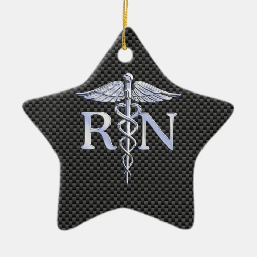 Registered Nurse RN Silver Caduceus Snakes Ceramic Ornament