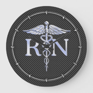 Registered Nurse RN Silver Caduceus Snakes Large Clock