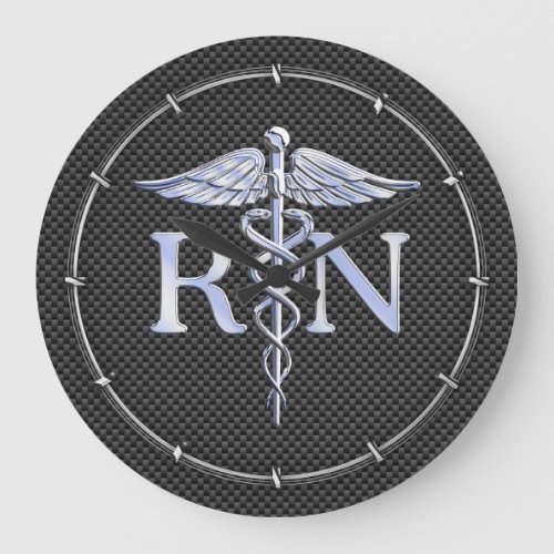 Registered Nurse RN Silver Caduceus Snakes Large Clock
