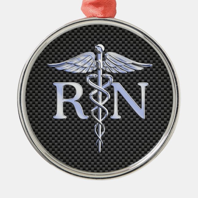 Registered Nurse RN Silver Caduceus Snakes Metal Ornament (Front)