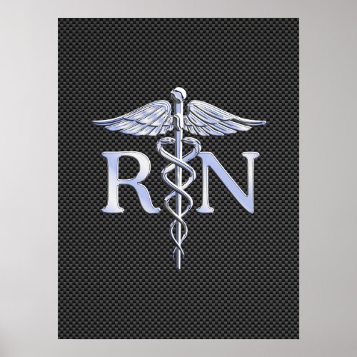 Registered Nurse RN Silver Caduceus Snakes Poster
