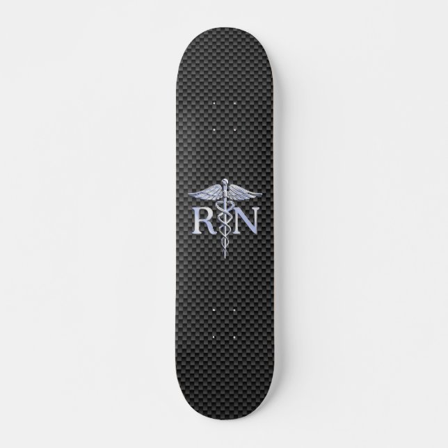 Registered Nurse RN Silver Caduceus Snakes Skateboard (Front)