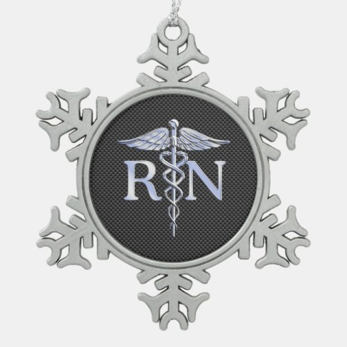 Registered Nurse RN Silver Caduceus Snakes Snowflake Pewter Christmas Ornament