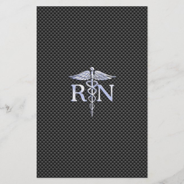Registered Nurse RN Silver Caduceus Snakes Stationery (Front)
