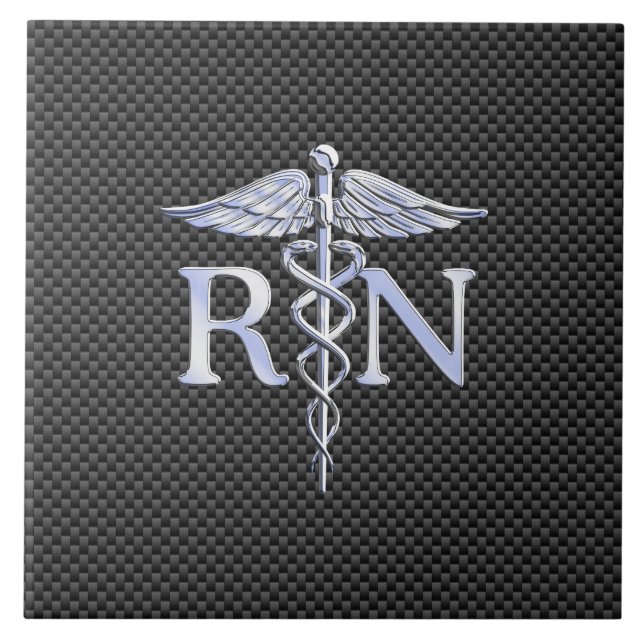 Registered Nurse RN Silver Caduceus Snakes Tile (Front)