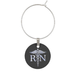 Registered Nurse RN Silver Caduceus Snakes Wine Charm