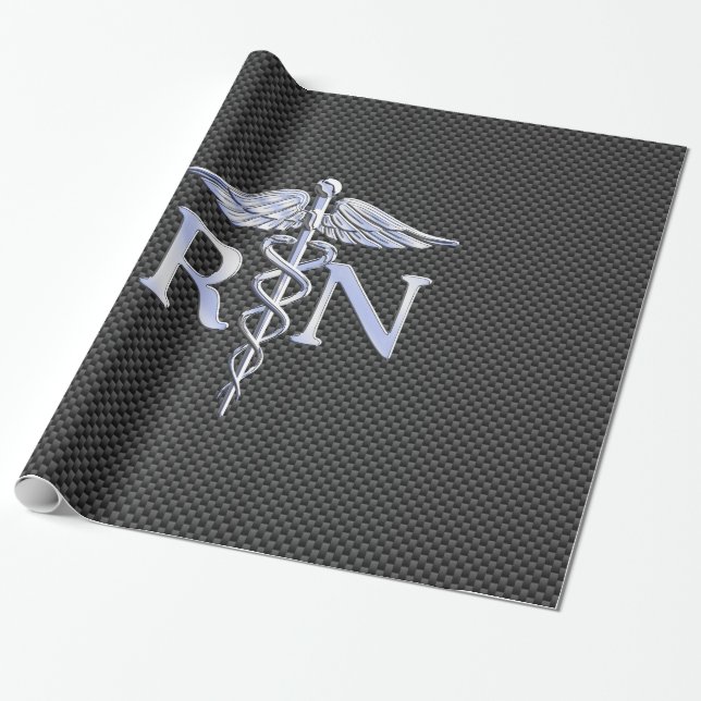 Registered Nurse RN Silver Caduceus Snakes Wrapping Paper (Unrolled)