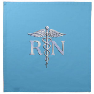 Registered Nurse RN Silver Like Caduceus Baby Blue Napkin