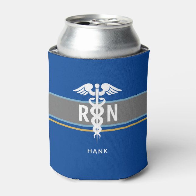 Registered Nurse RN Simple Blue Personalized Can Cooler (Can Front)