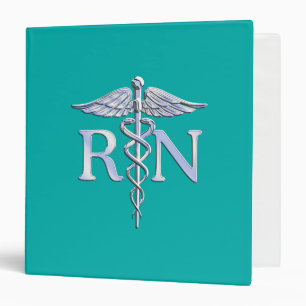 Registered Nurse RN Stylish Caduceus on Turquoise 3 Ring Binder