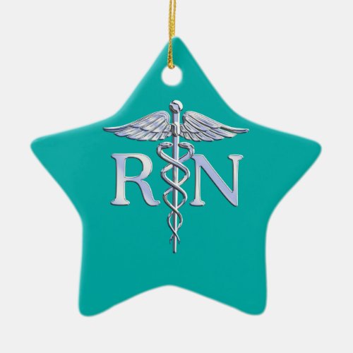Registered Nurse RN Stylish Caduceus on Turquoise Ceramic Ornament