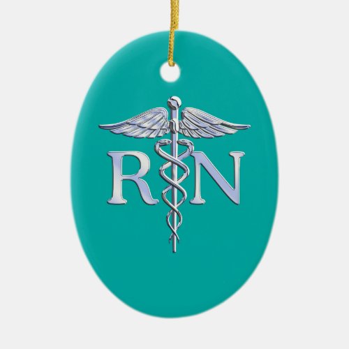 Registered Nurse RN Stylish Caduceus on Turquoise Ceramic Ornament