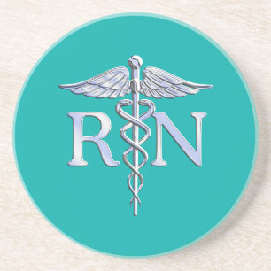 Registered Nurse RN Stylish Caduceus on Turquoise Drink Coaster