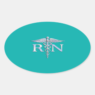 Registered Nurse RN Stylish Caduceus on Turquoise Oval Sticker