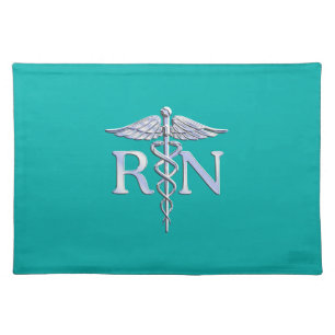 Registered Nurse RN Stylish Caduceus on Turquoise Placemat