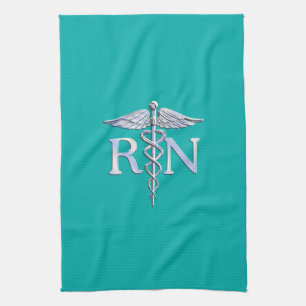 Registered Nurse RN Stylish Caduceus on Turquoise Towel