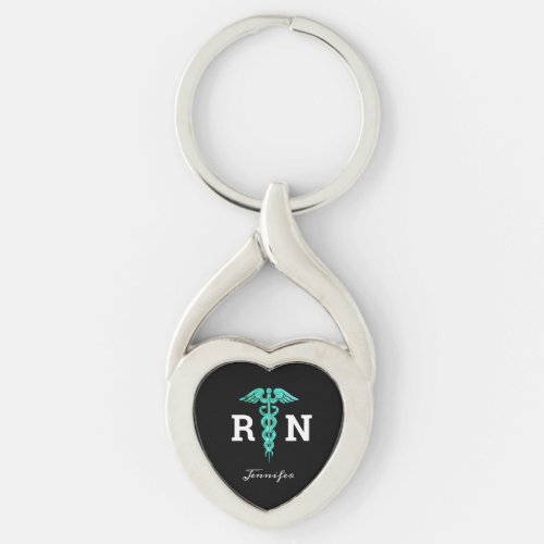 Registered Nurse RN Teal Caduceus Personalized Keychain