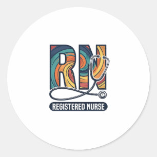 Registered Nurse RN Vintage Rainbow Vector Design_ Classic Round Sticker