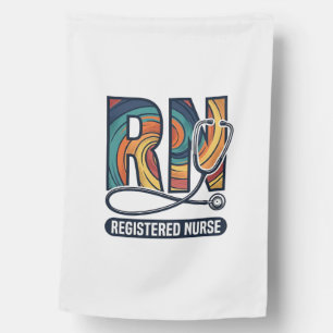 Registered Nurse RN Vintage Rainbow Vector Design_ House Flag