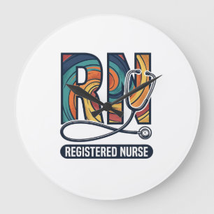 Registered Nurse RN Vintage Rainbow Vector Design_ Large Clock