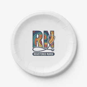 Registered Nurse RN Vintage Rainbow Vector Design_ Paper Plates