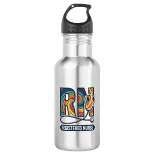 Registered Nurse RN Vintage Rainbow Vector Design_ Stainless Steel Water Bottle