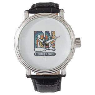 Registered Nurse RN Vintage Rainbow Vector Design_ Watch
